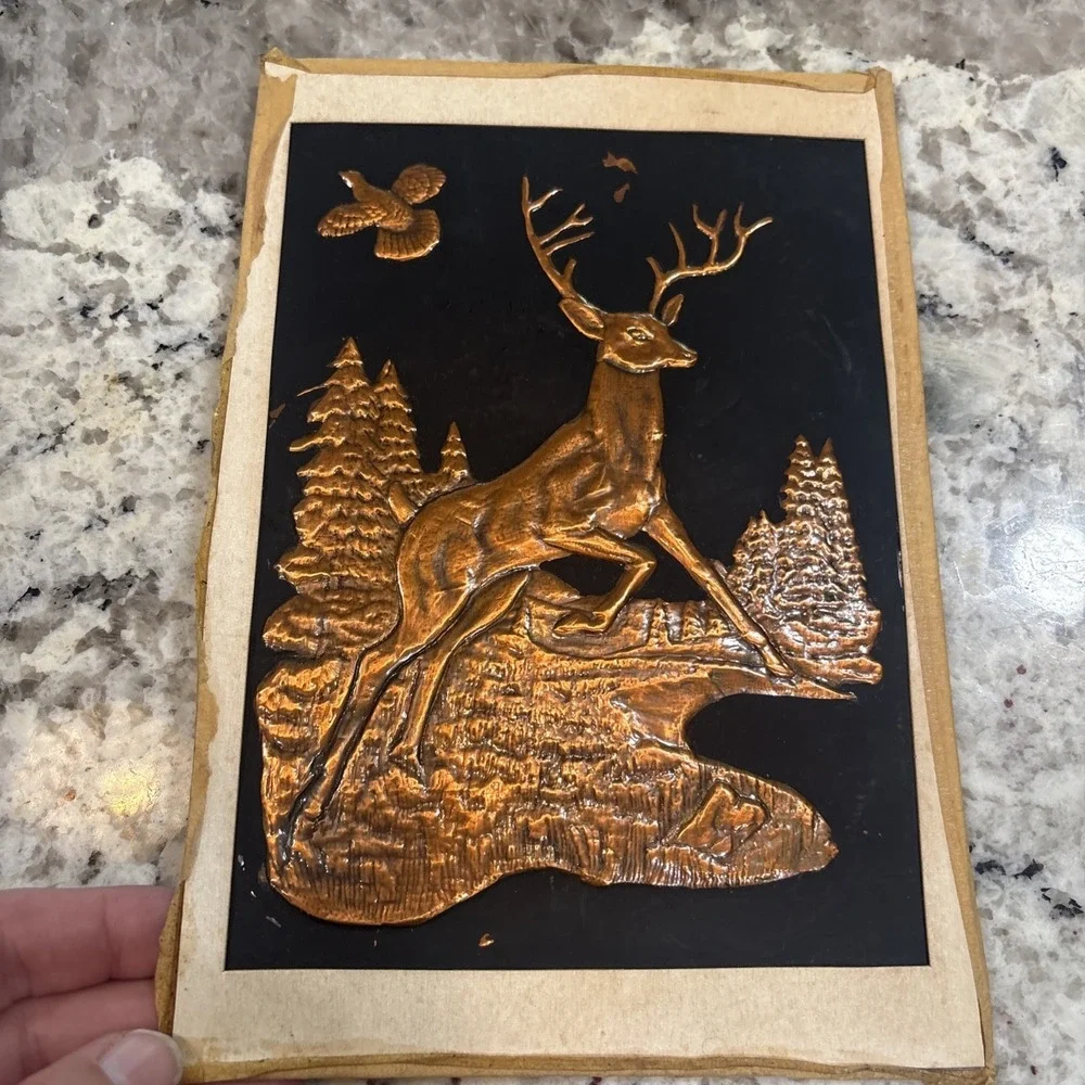 5‎ VINTAGE Embossed Hammered Copper Victorian Lady And Gentlemen Deer Unframed